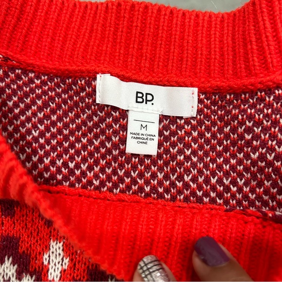 NWOT BP Cropped Sweater Crew Neck Pullover Red Yin Yang Hearts Fair Isle - Picture 5 of 9